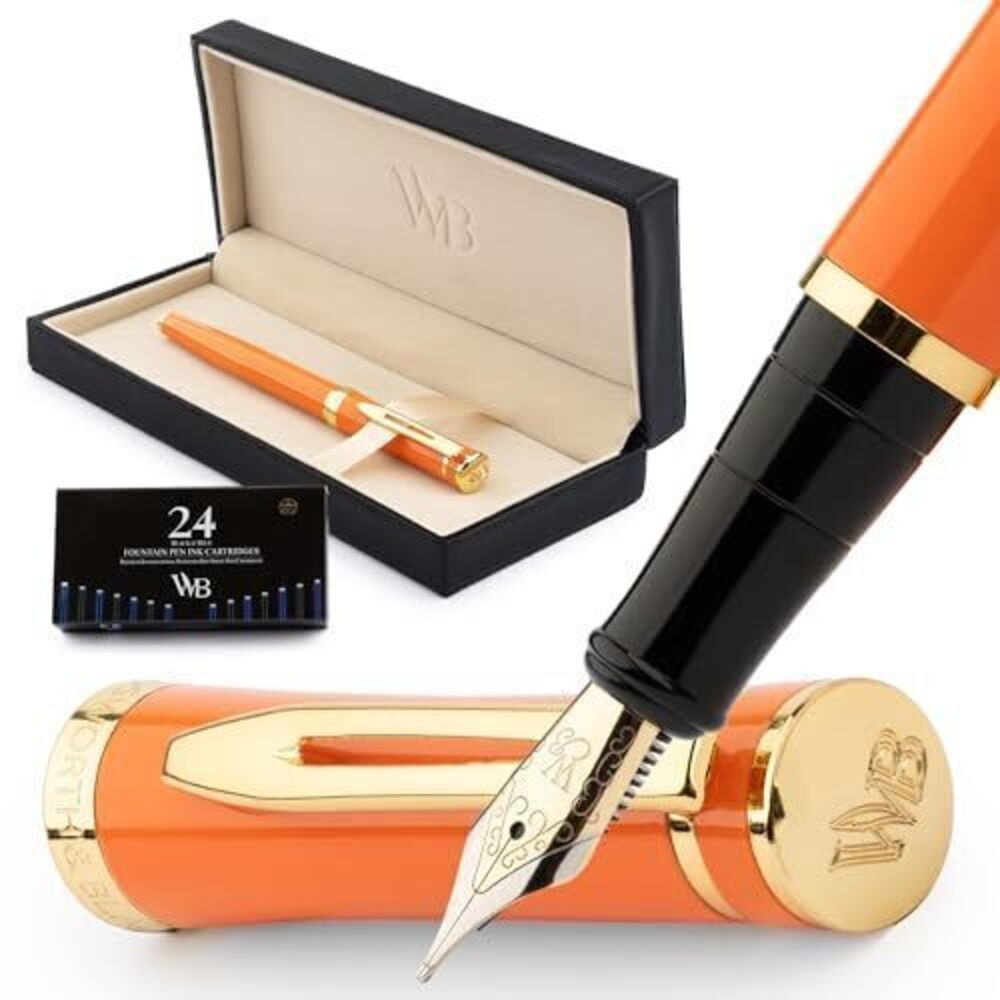 1457 Fountain Pen Set, 18K Gilded Medium Nib, Includes 24 Pack Ink